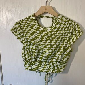 Urban Outfitters Green Houndstooth Crop Top